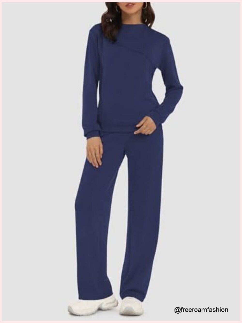 Boat Neck Sweatshirt Wide Leg Sweatpants Travel Loungeset - Picture 2 of 7